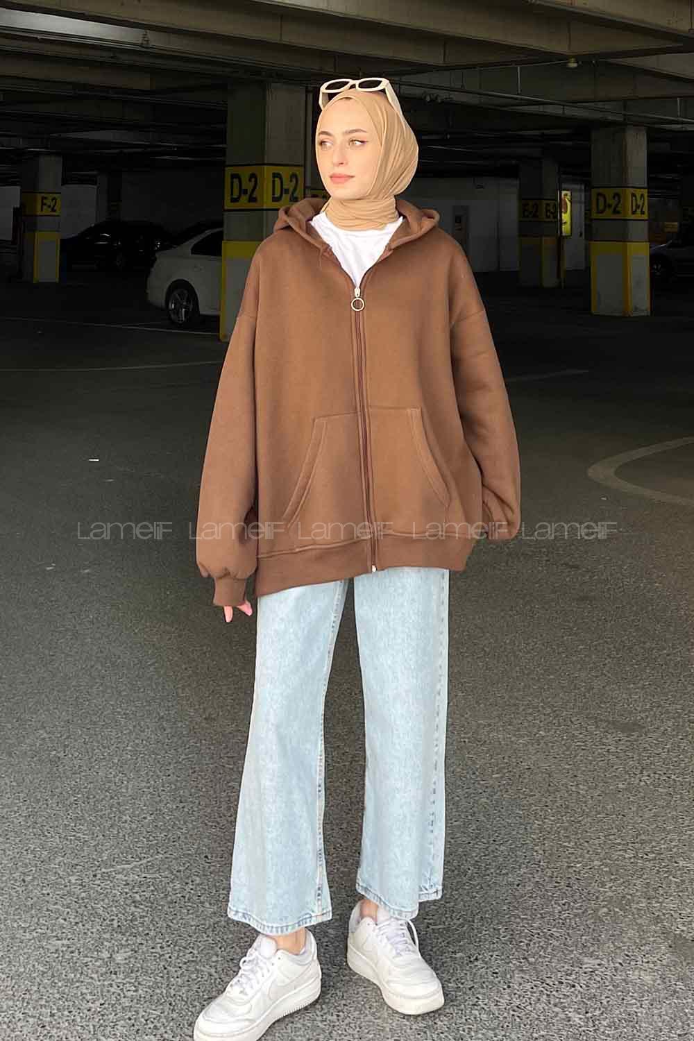 Bitter Brown Hood Neck Long Arm Unprinted Sweatshirt