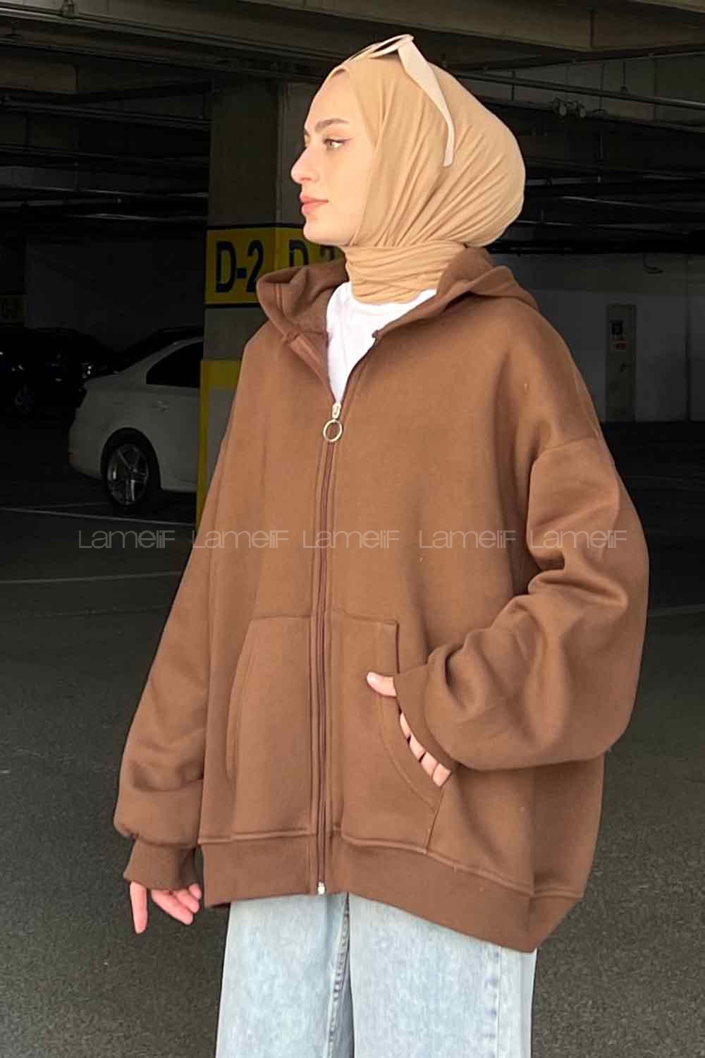 Bitter Brown Hood Neck Long Arm Unprinted Sweatshirt