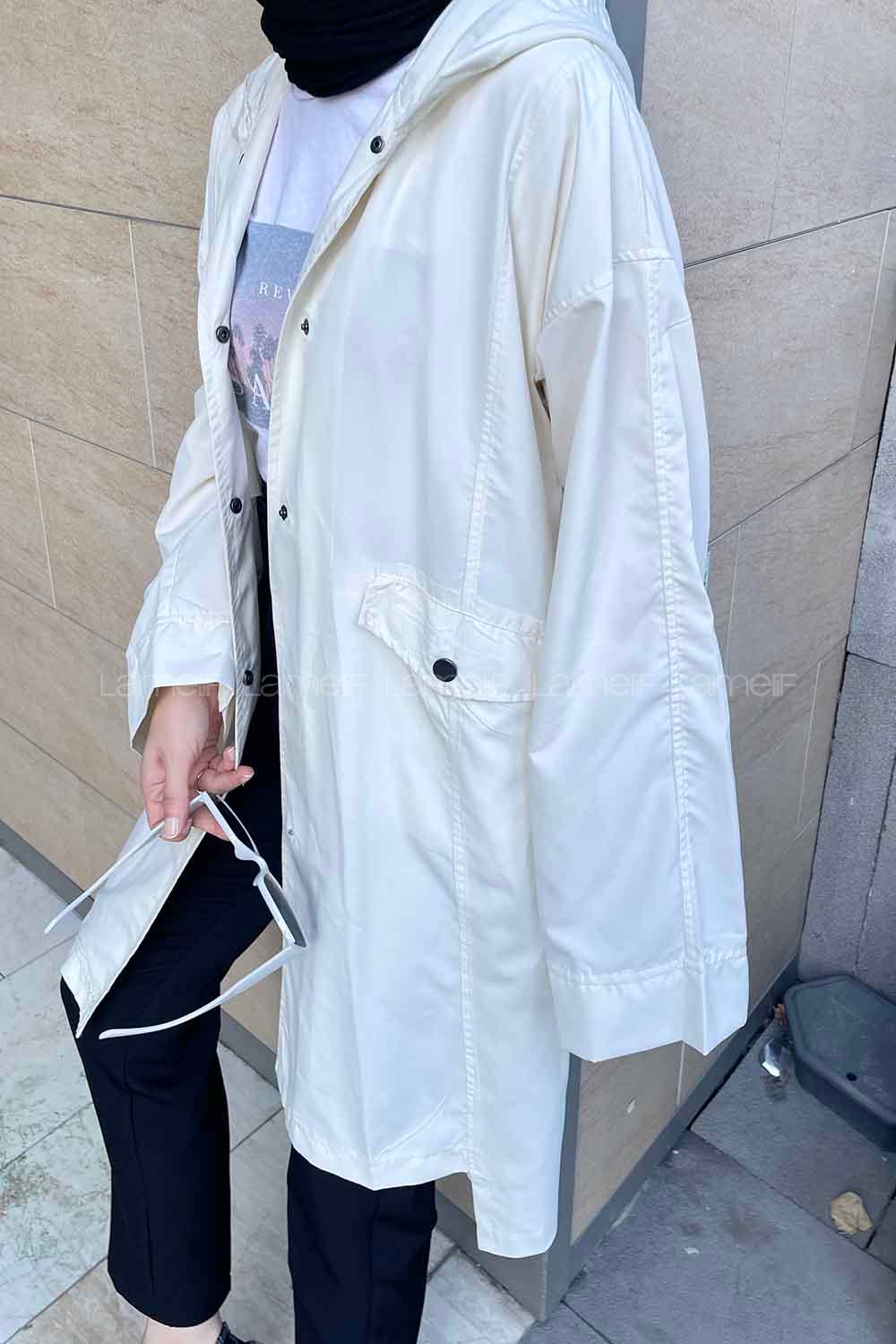 Ecru Long Arm Without Accessories With Necklace Cotton Trench Coat