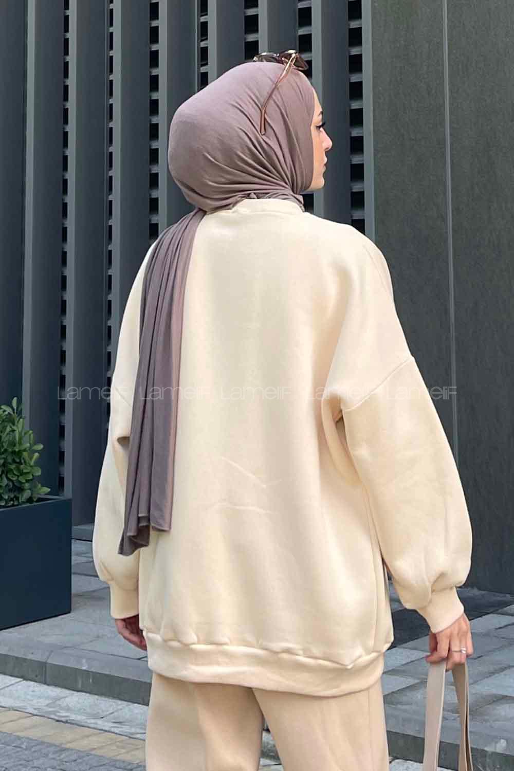 Lamelif Jasmin Bisiklet Yaka Oversize Sweat Krem