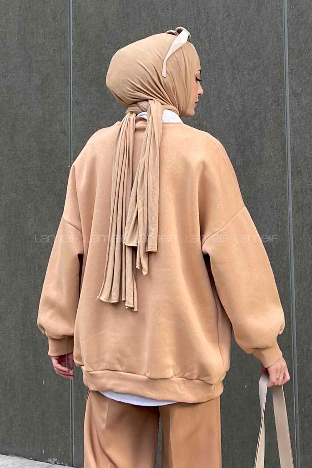 Lamelif Jasmin Bisiklet Yaka Oversize Sweat Sütlü Kahve