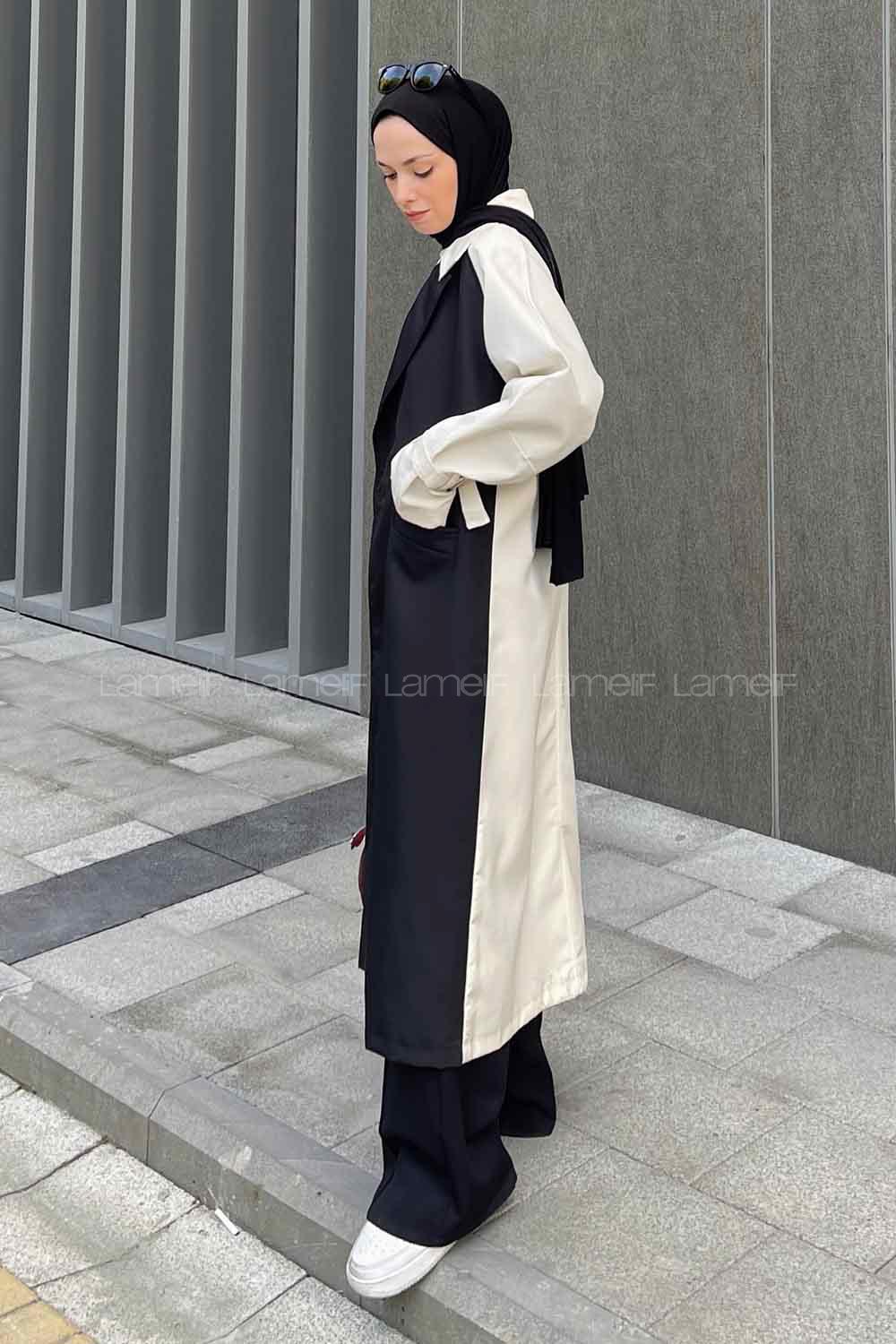 Lamelif Retrica İki Renk Trençkot  Ekru