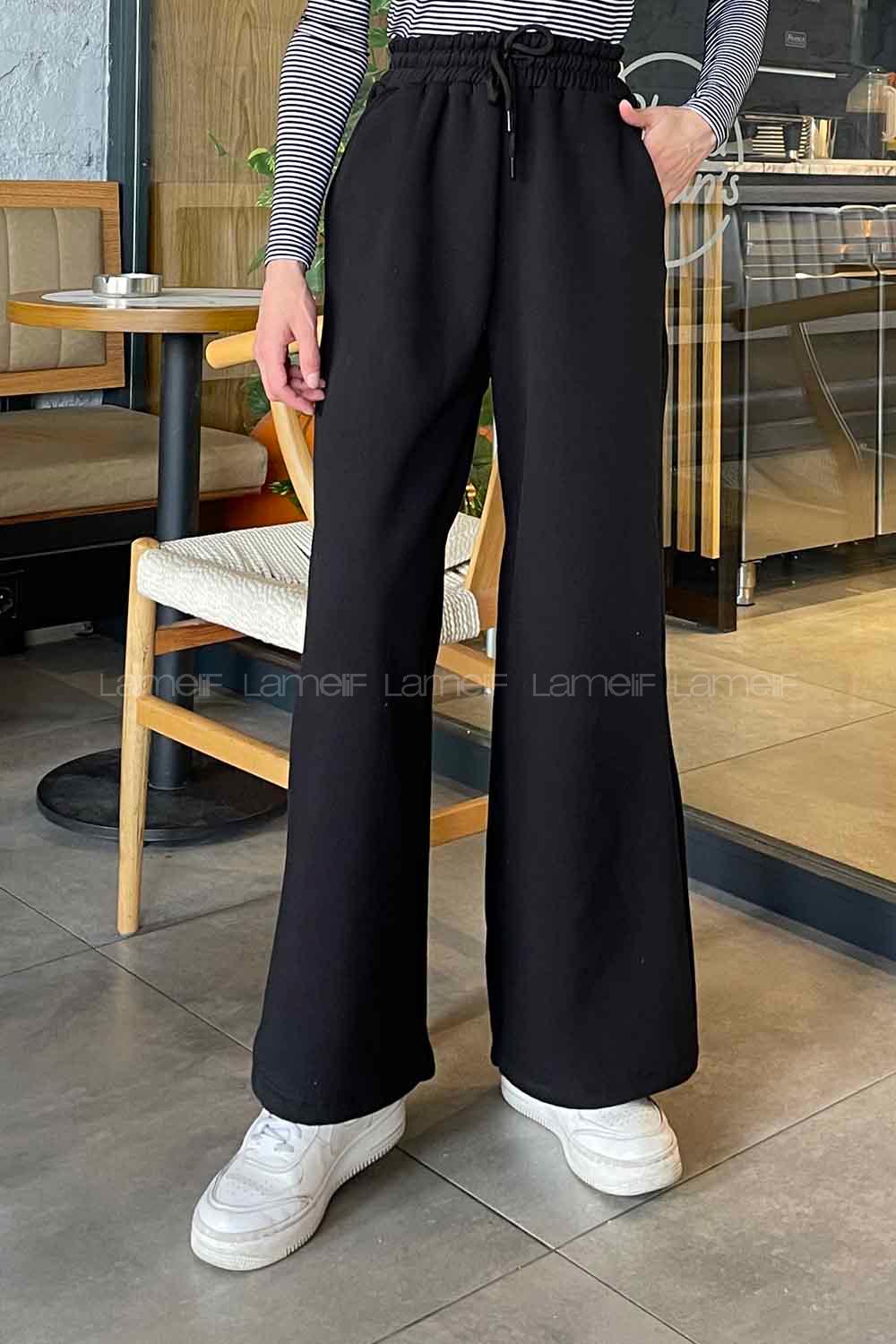 Lamelif Üç İplik Bol Paça Eşofman Altı Siyah