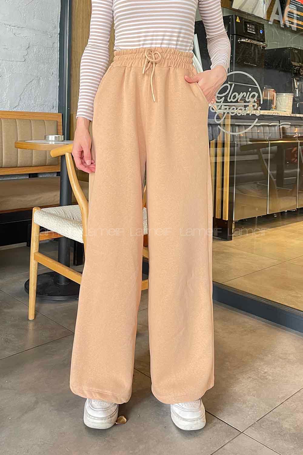 Modalamelif Üç İplik Bol Paça Eşofman Altı Sütlü Kahve