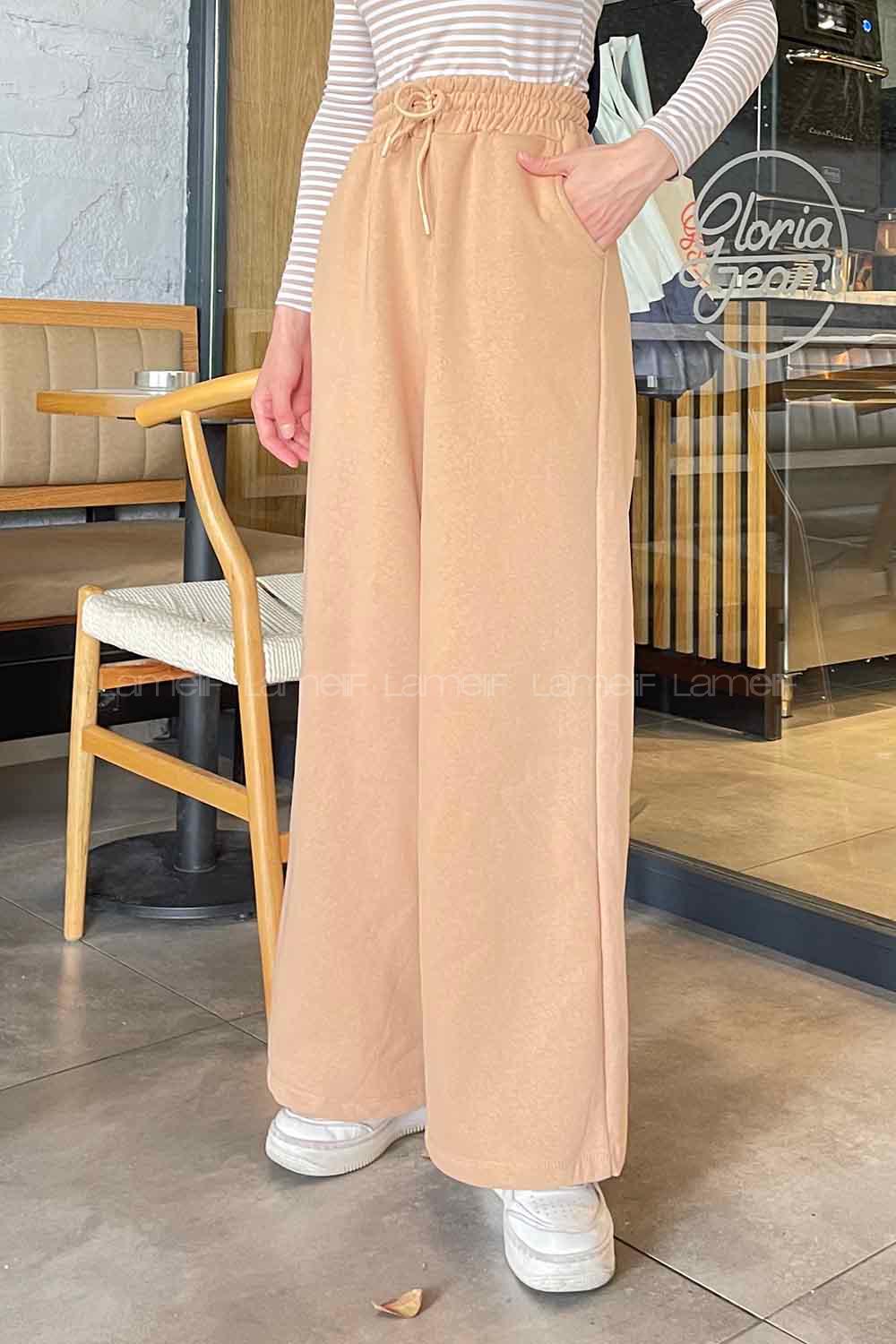 Modalamelif Üç İplik Bol Paça Eşofman Altı Sütlü Kahve