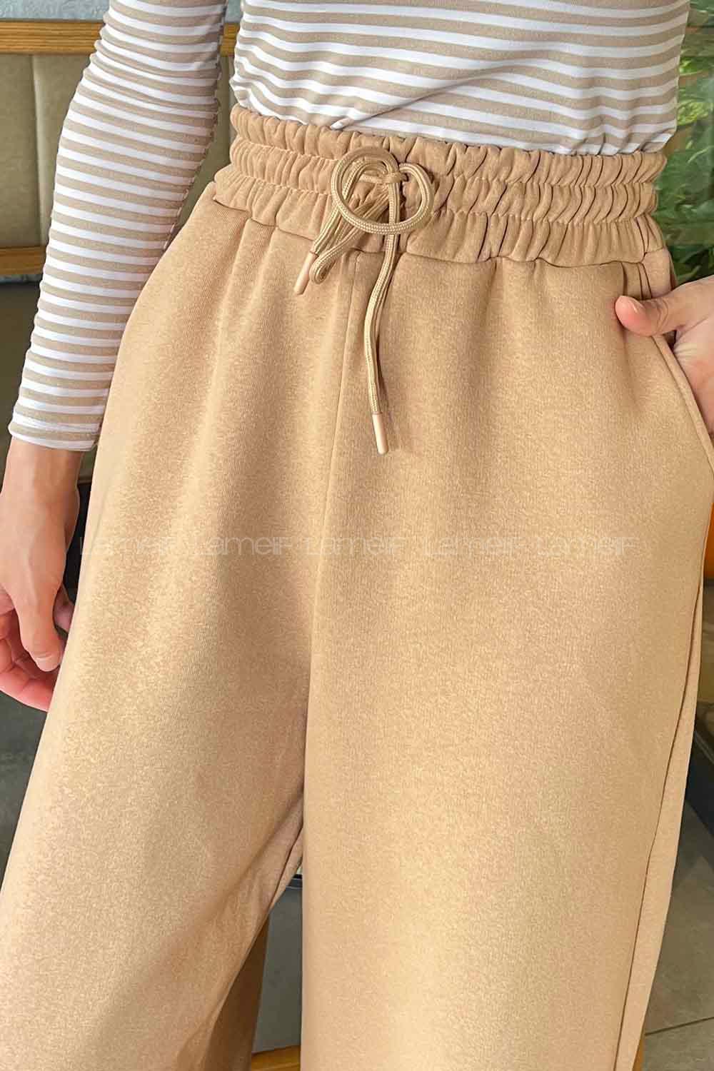 Modalamelif Üç İplik Bol Paça Eşofman Altı Sütlü Kahve