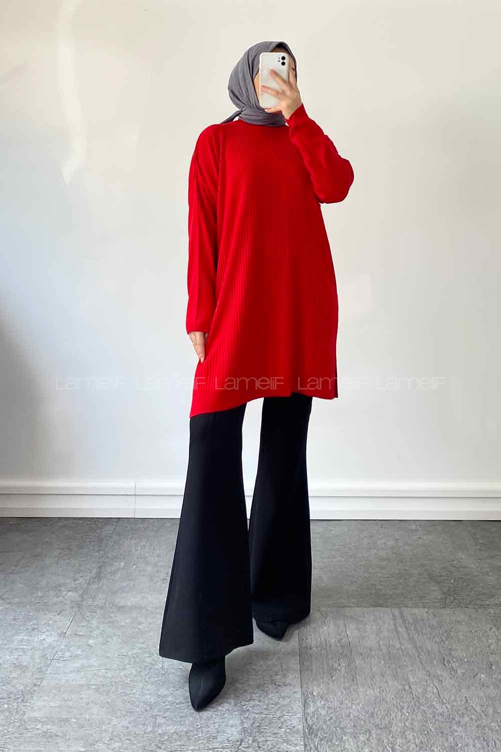 Red Mock Turtle Neck Knitwear Tunic