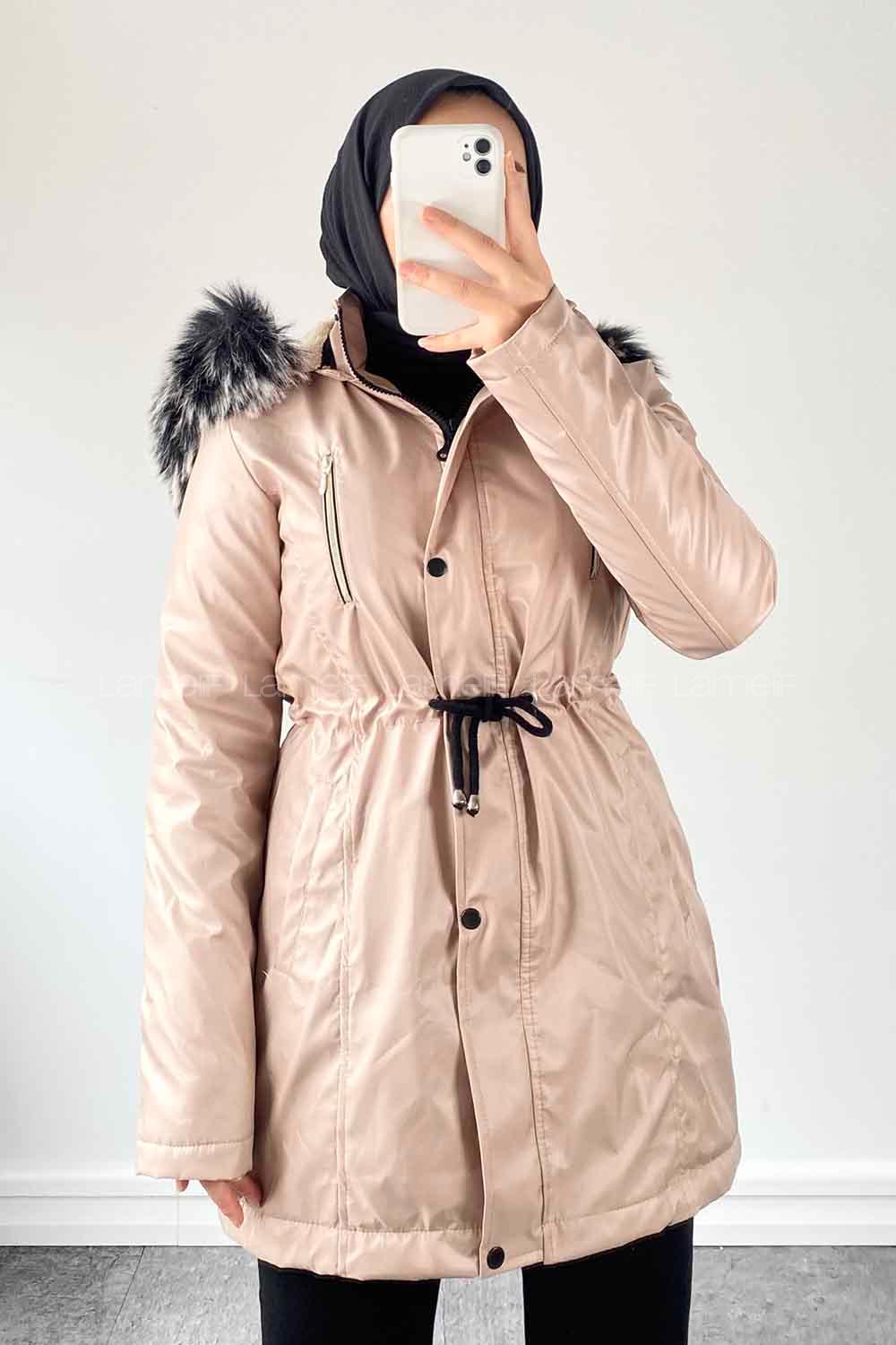 Stone Hood Neck Long Arm Coat