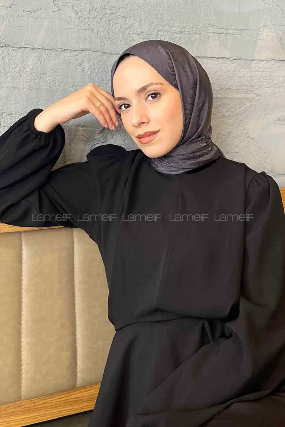 Anthracite Viscose Fabric Printed Shawl