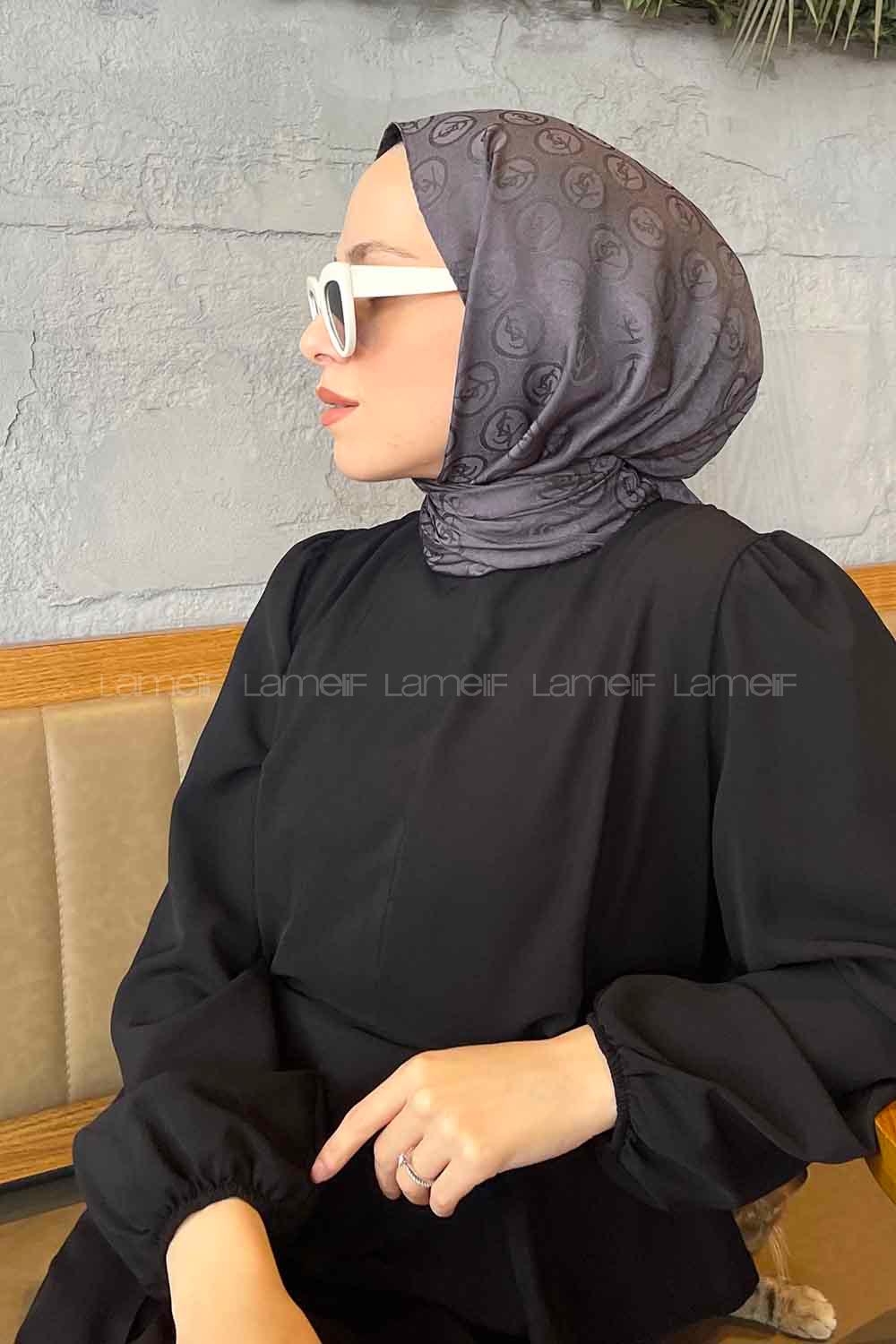 Anthracite Viscose Fabric Printed Shawl