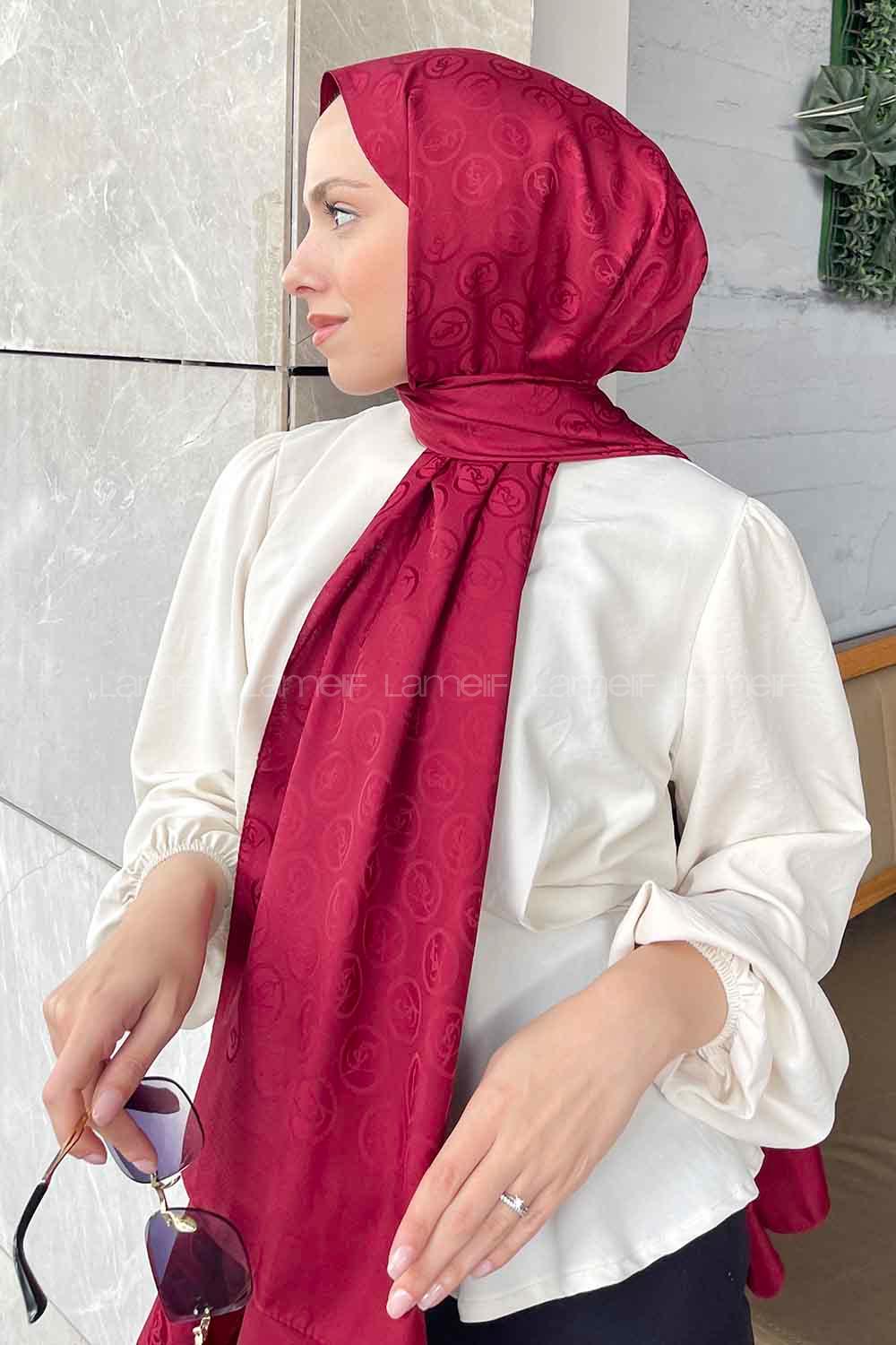 Lamelif LSY Desen Jakar Serisi Şal Bordo