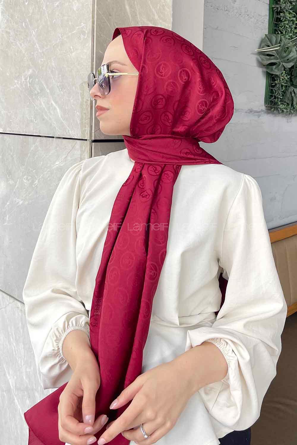 Lamelif LSY Desen Jakar Serisi Şal Bordo