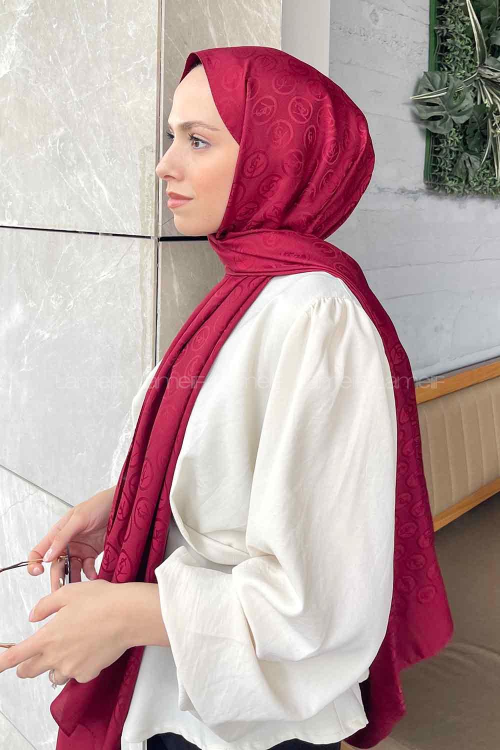 Lamelif LSY Desen Jakar Serisi Şal Bordo