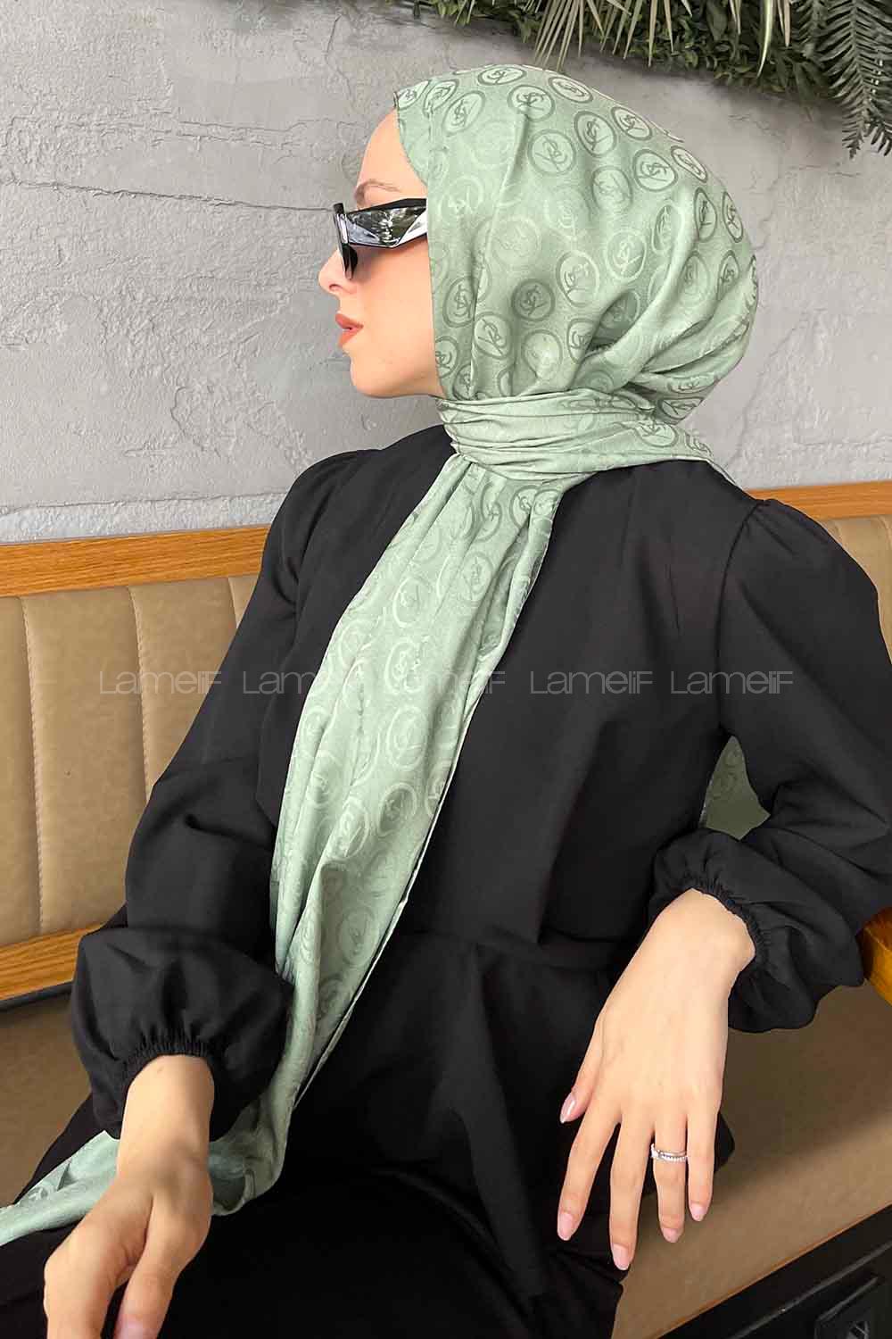 Lamelif LSY Desen Jakar Serisi Şal Çağla Yeşili