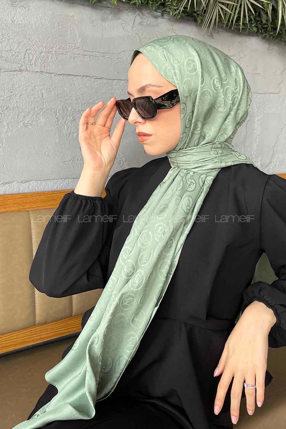 Lamelif LSY Desen Jakar Serisi Şal Çağla Yeşili