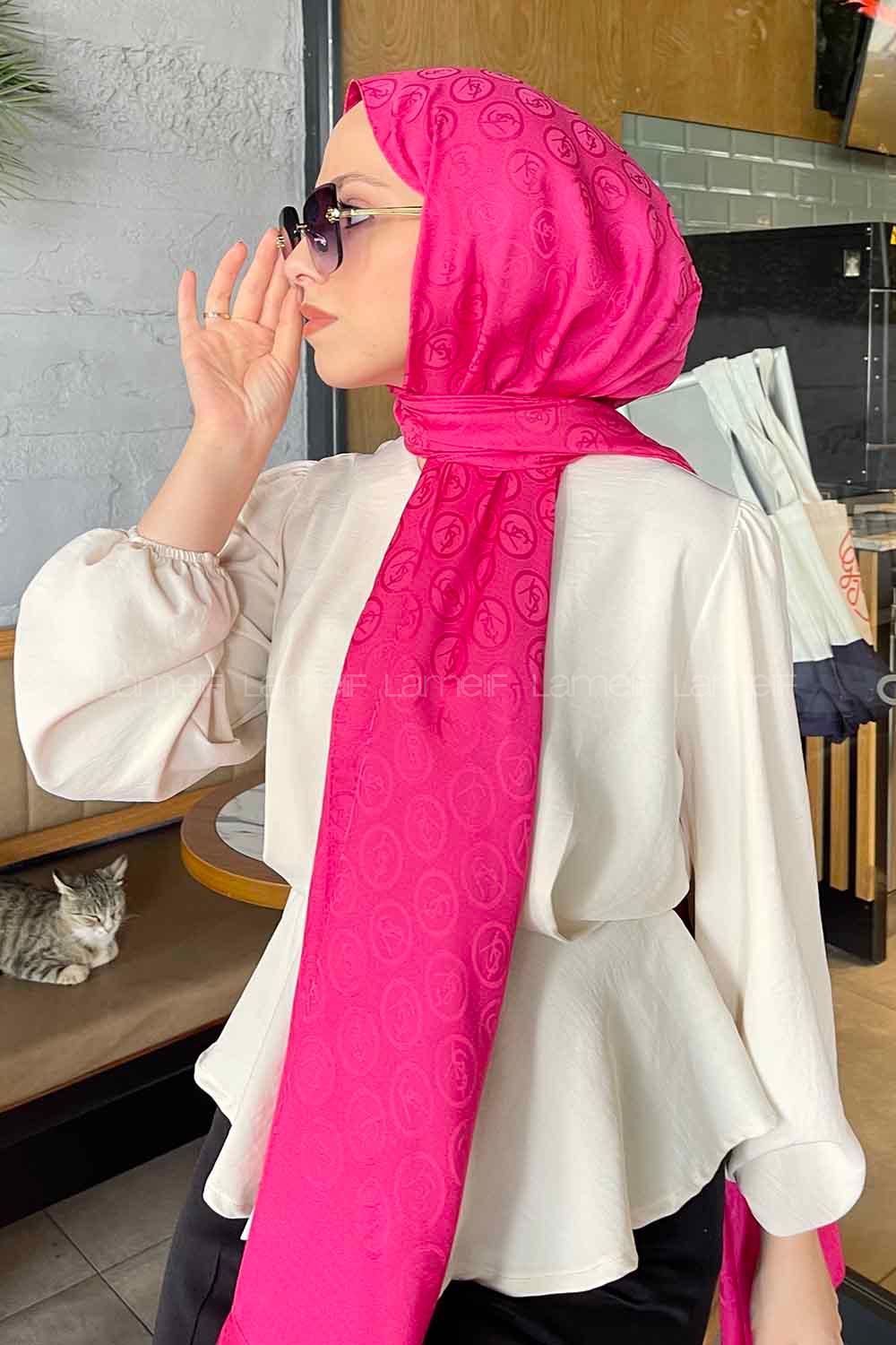 Lamelif LSY Desen Jakar Serisi Şal Fuşya