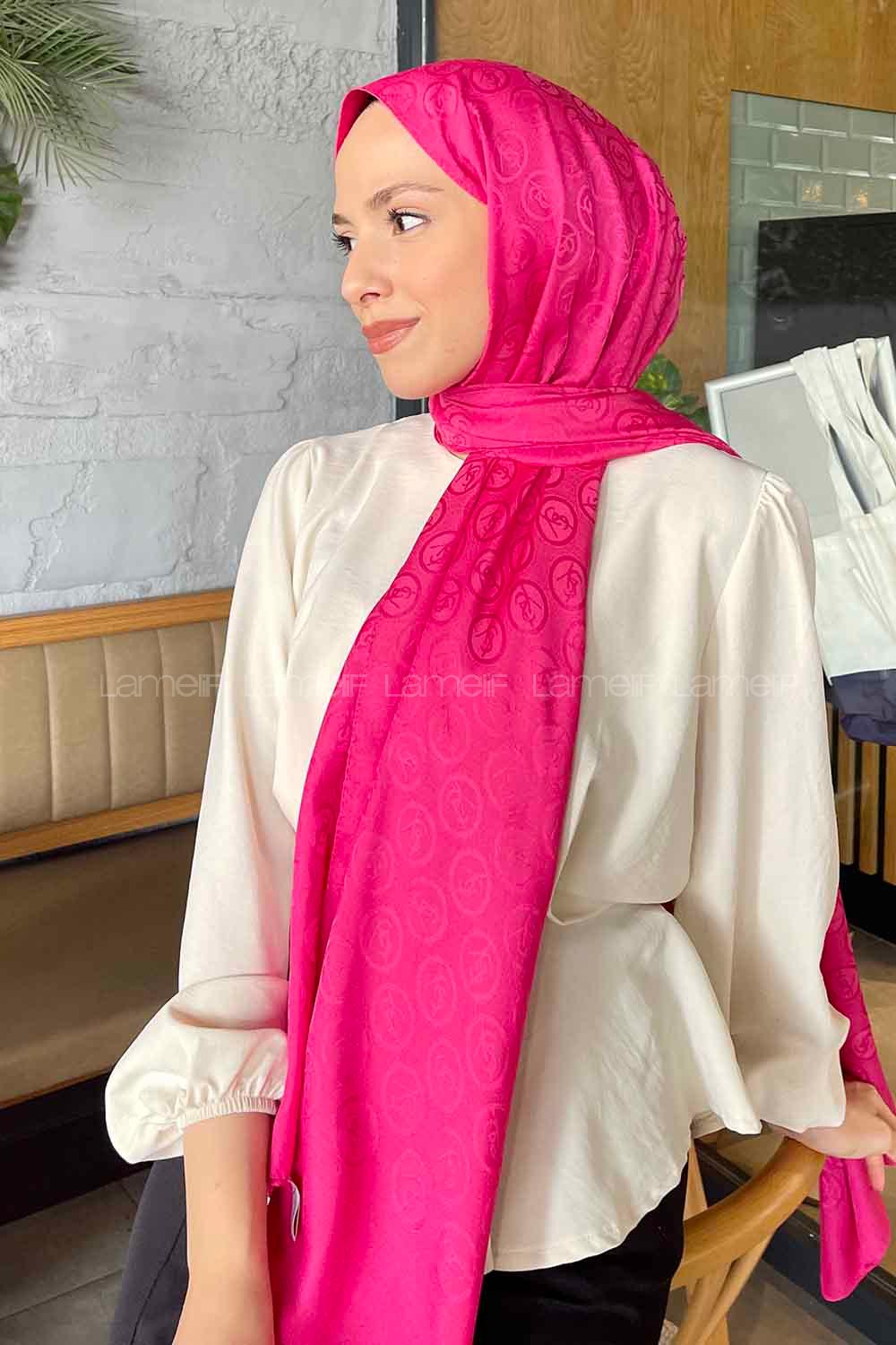 Lamelif LSY Desen Jakar Serisi Şal Fuşya