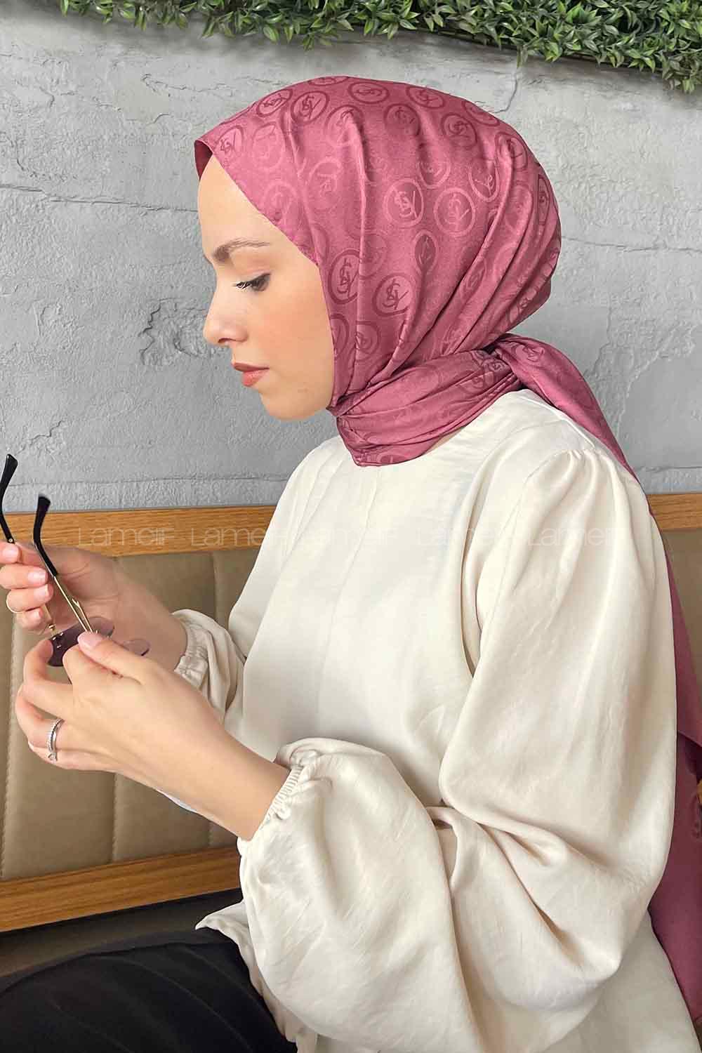 Lamelif LSY Desen Jakar Serisi Şal Gül Kurusu