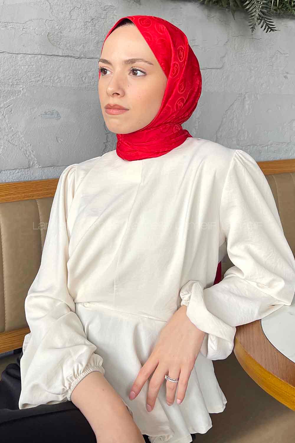 Lamelif LSY Desen Jakar Serisi Şal Kırmızı