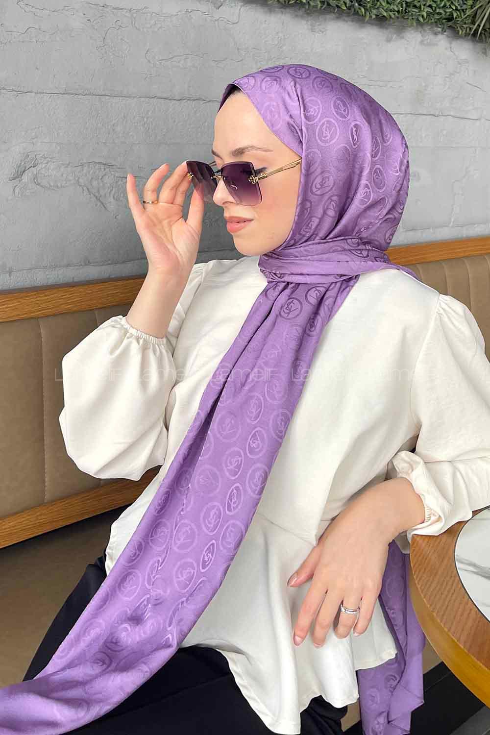 Lamelif LSY Desen Jakar Serisi Şal Lila