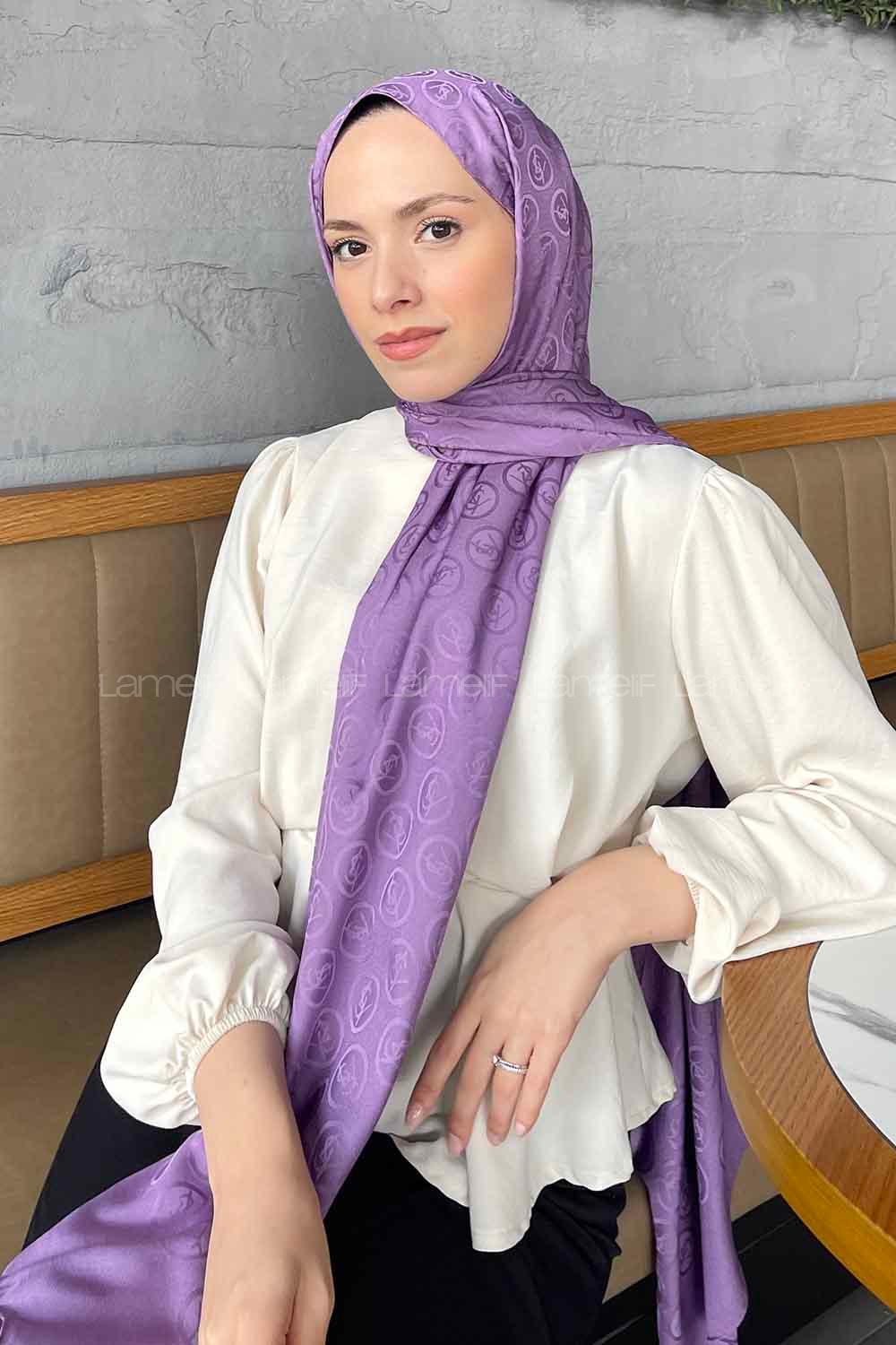 Lamelif LSY Desen Jakar Serisi Şal Lila