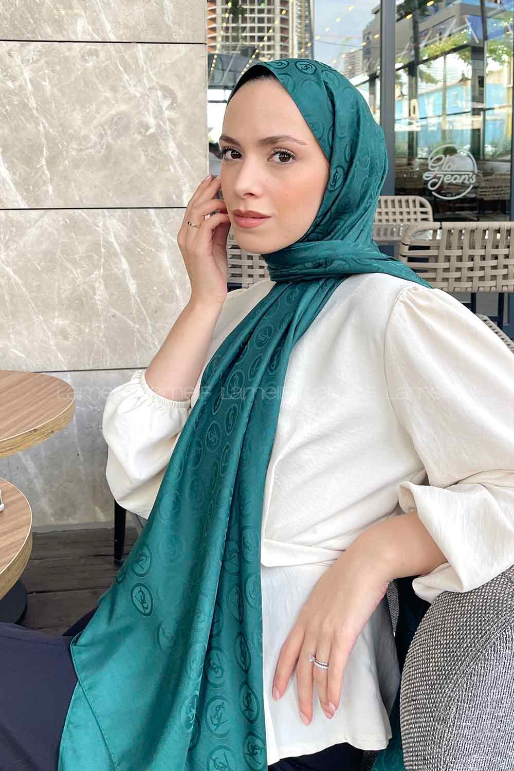 Oil Green Viscose Fabric Printed Shawl