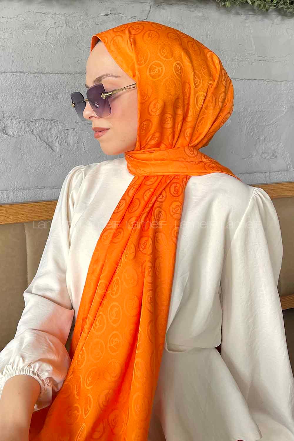 Lamelif LSY Desen Jakar Serisi Şal Turuncu