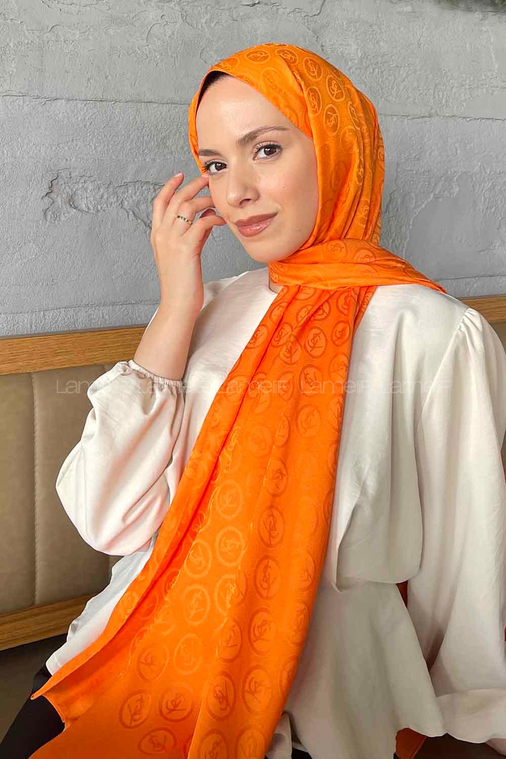 Lamelif LSY Desen Jakar Serisi Şal Turuncu