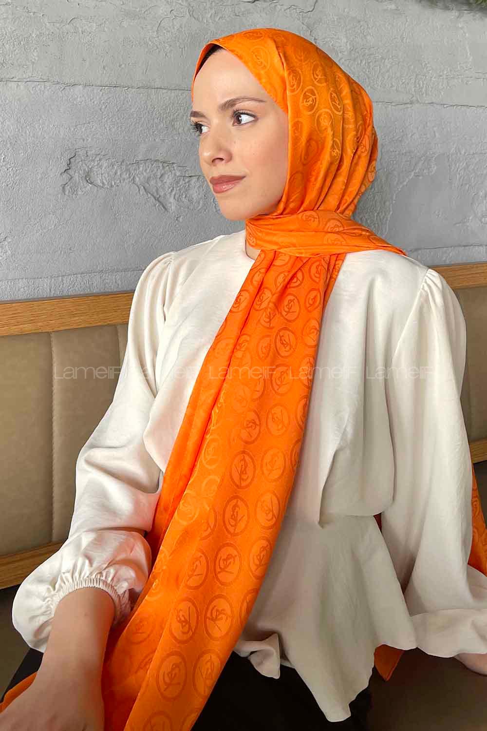 Lamelif LSY Desen Jakar Serisi Şal Turuncu