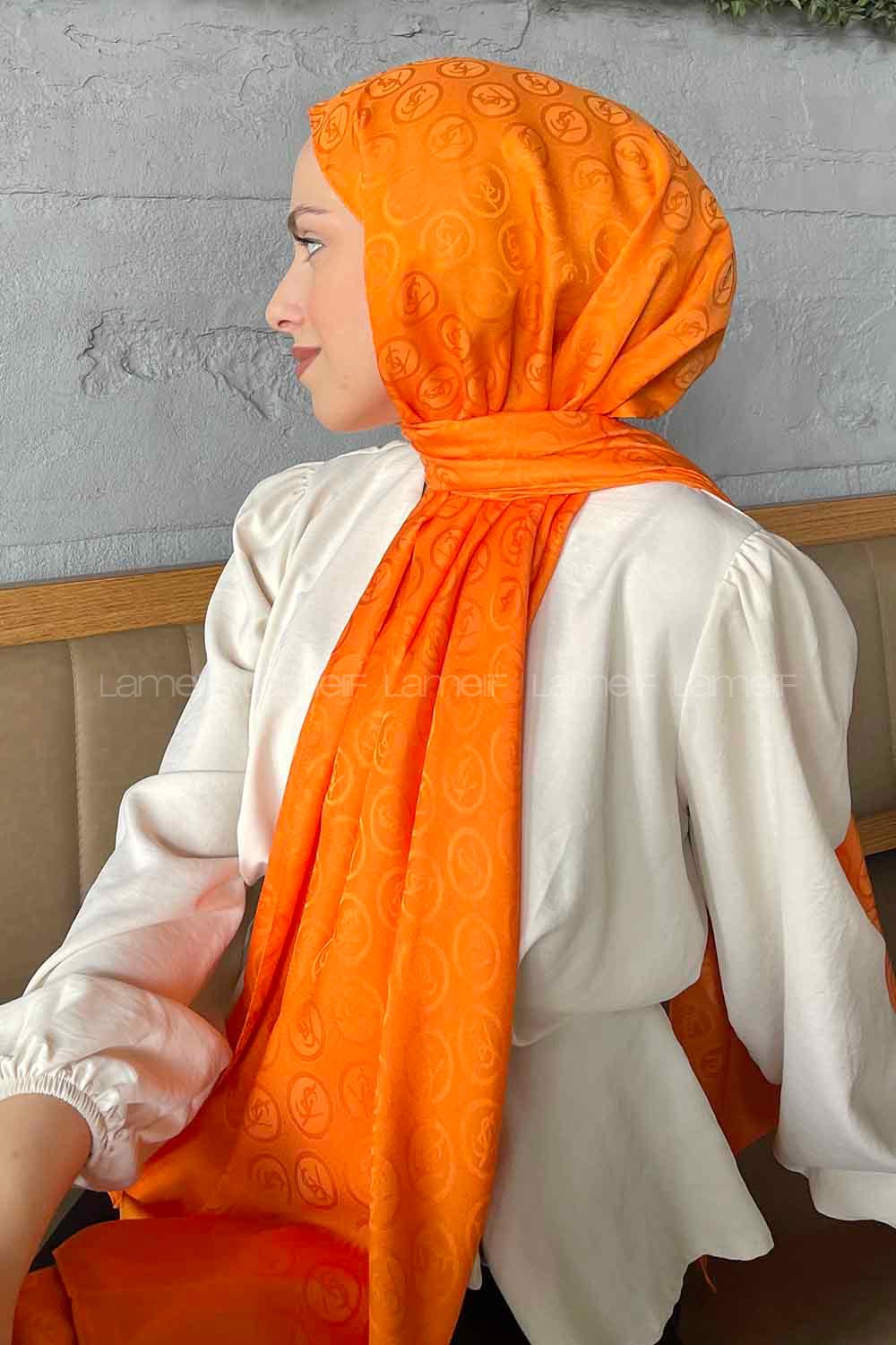Lamelif LSY Desen Jakar Serisi Şal Turuncu