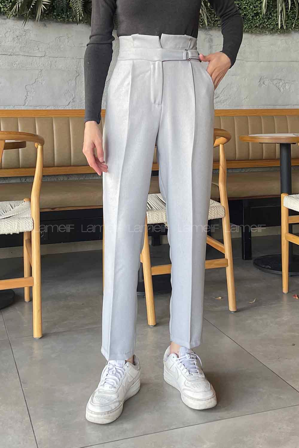Gray Linen High Waist Linen Pants