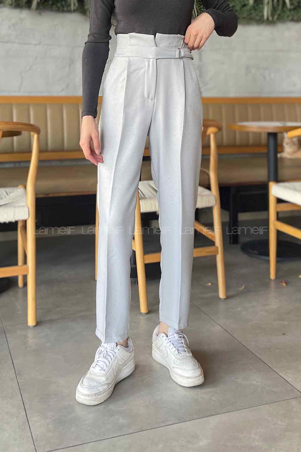 Gray Linen High Waist Linen Pants