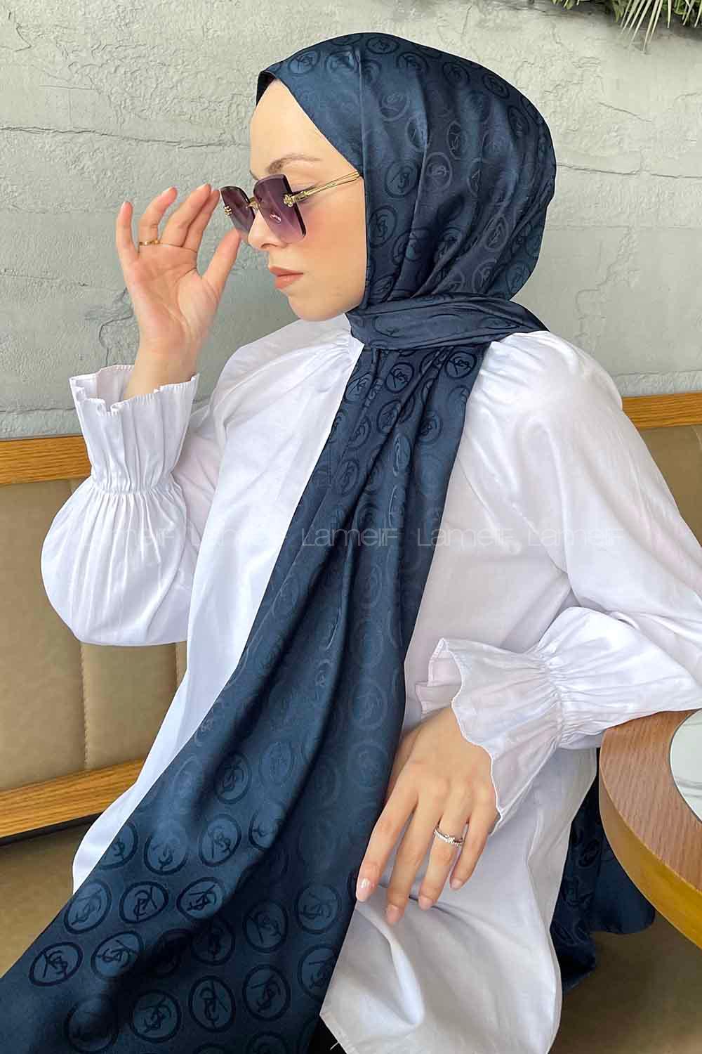 Lamelif LSY Desen Jakar Serisi Şal Gece Mavisi