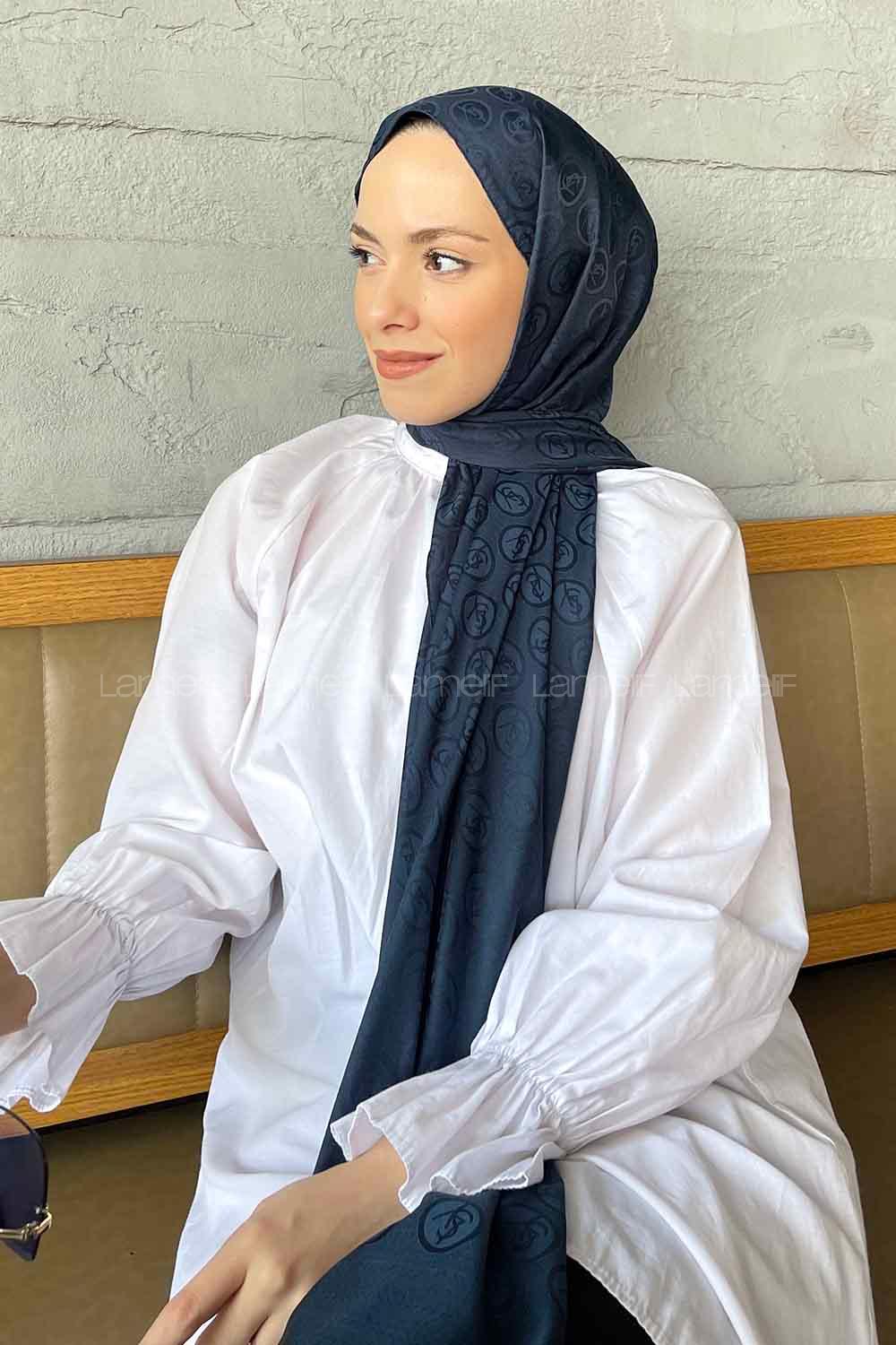 Lamelif LSY Desen Jakar Serisi Şal Gece Mavisi