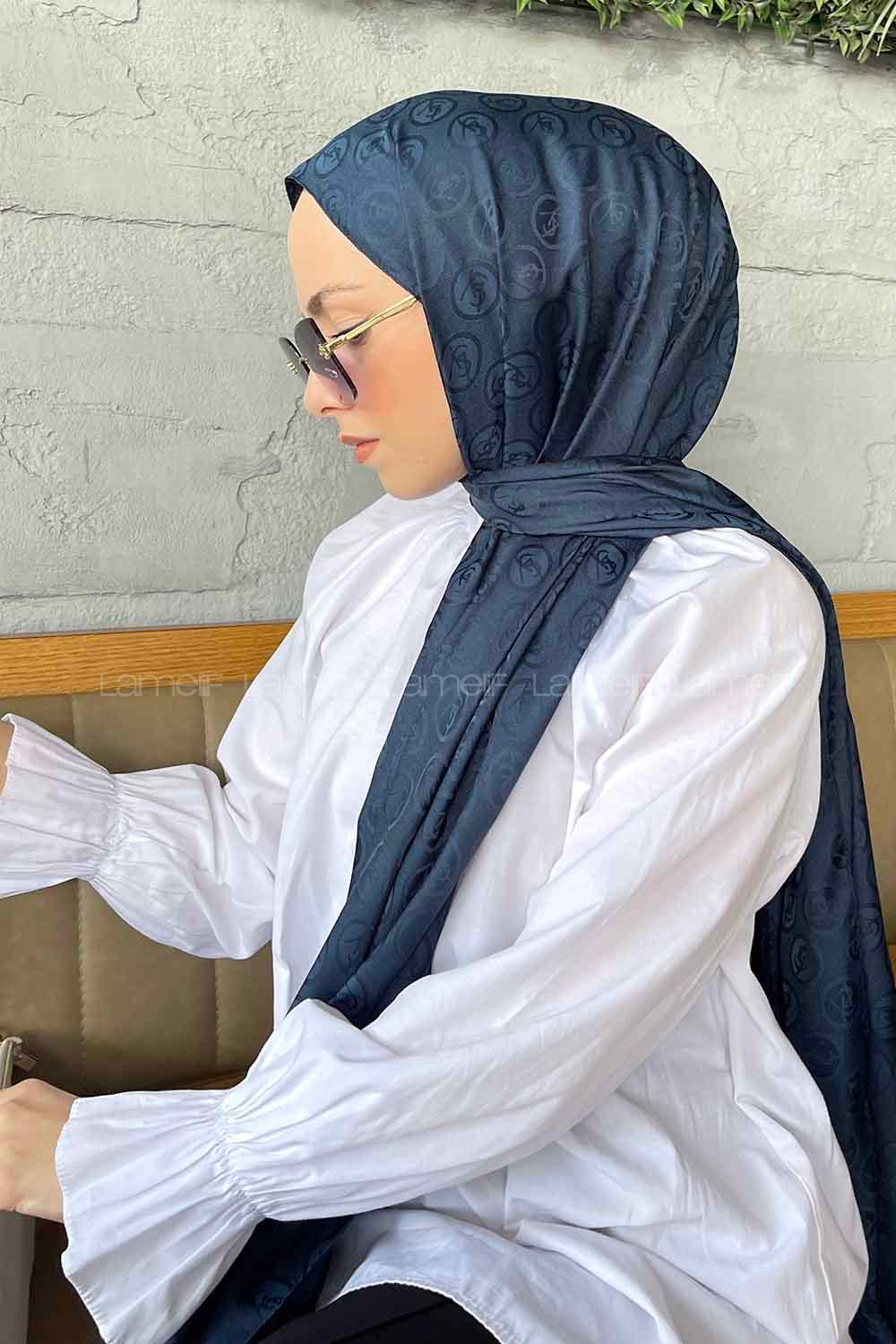 Lamelif LSY Desen Jakar Serisi Şal Gece Mavisi