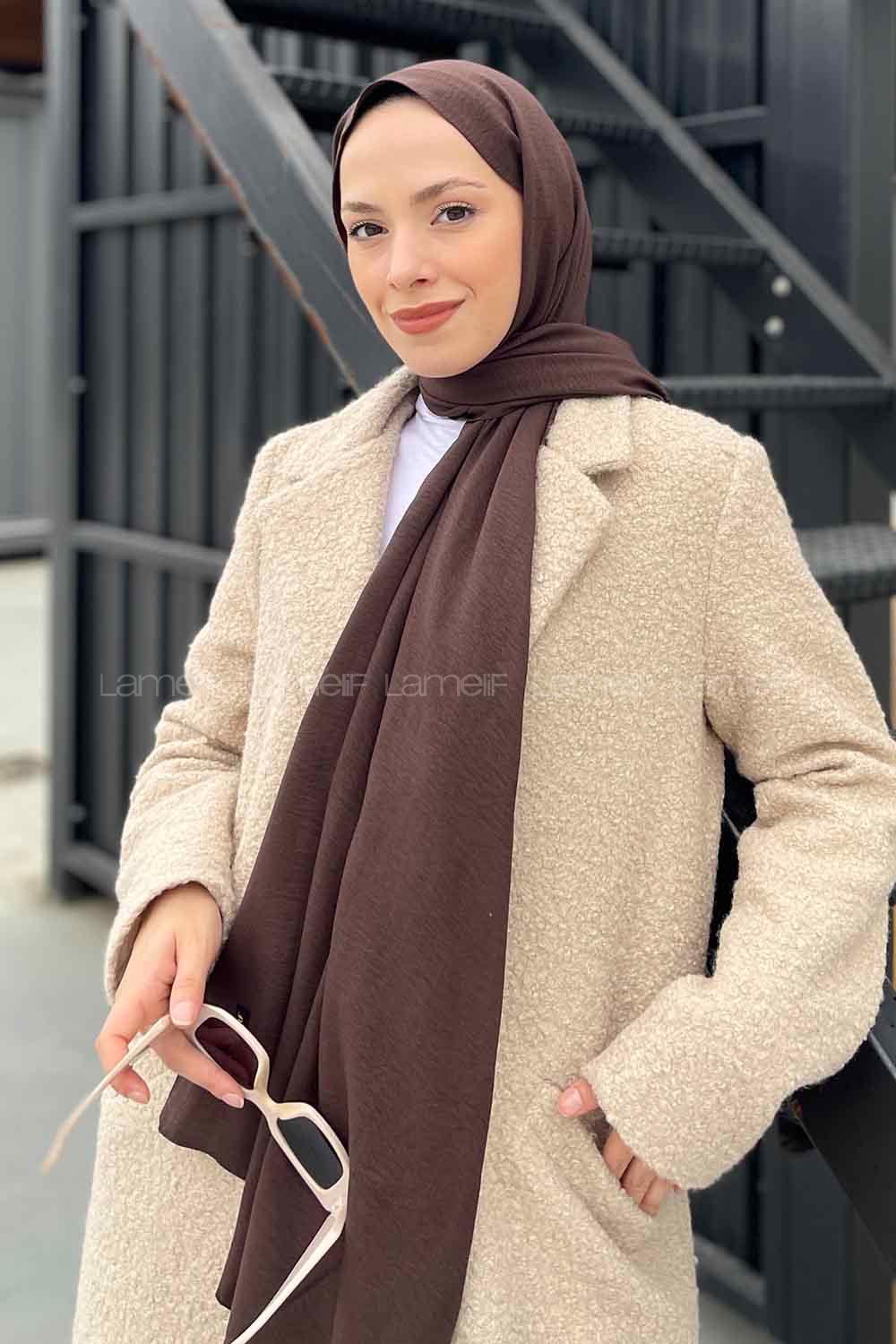 Dark Brown Cotton Fabric Straight Shawl