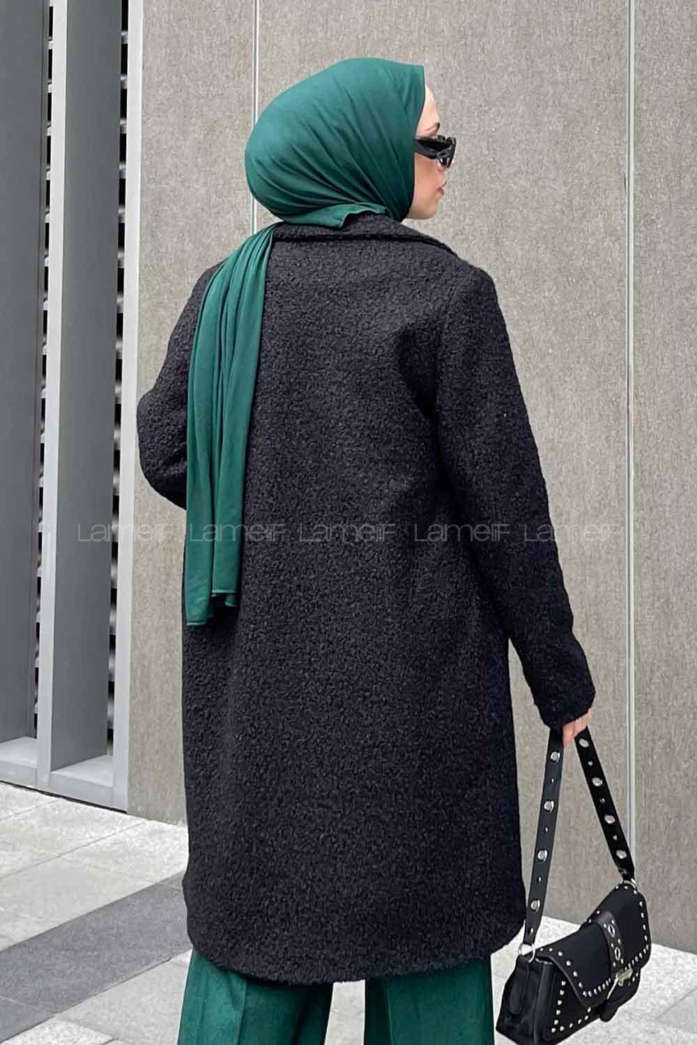 Lamelif Valeria Tek Düğmeli Peluş Kaban Siyah