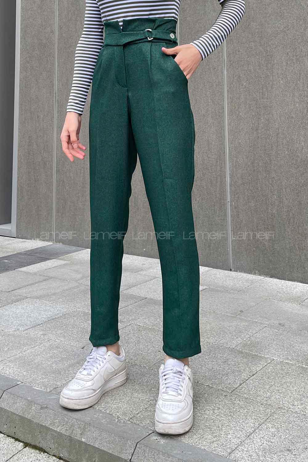 Emerald Green Linen High Waist Linen Pants