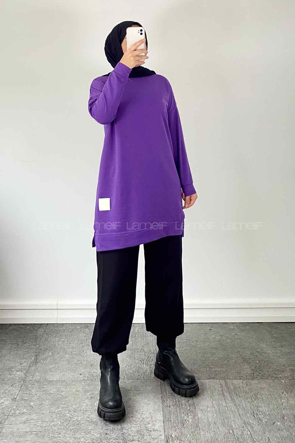 Purble Crew Neck Cotton Unprinted Tunic