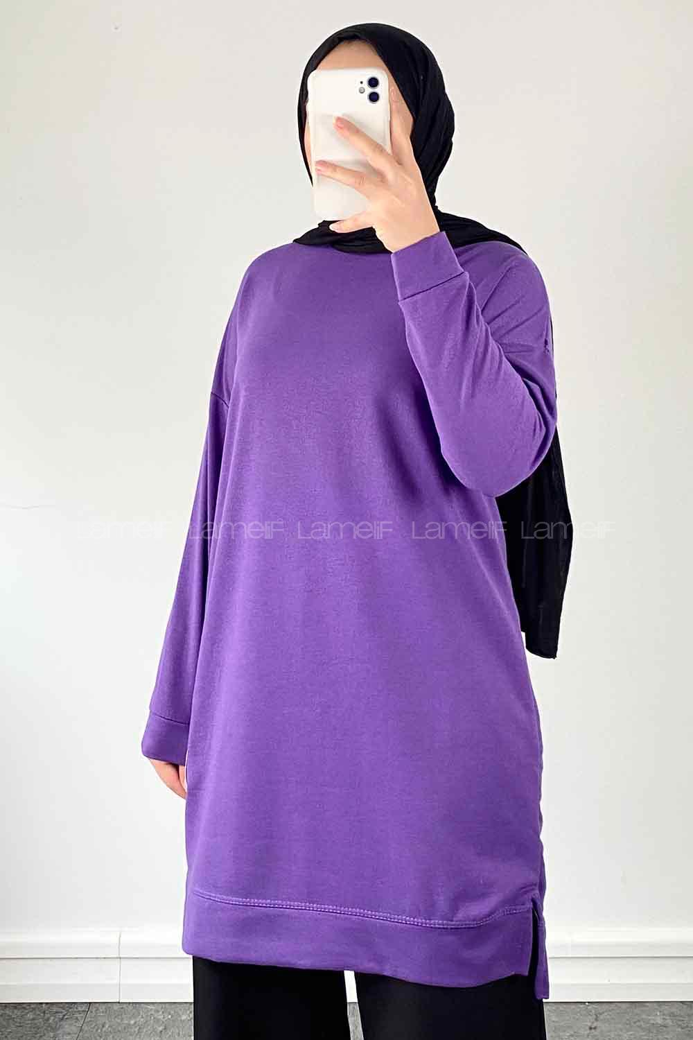Purble Crew Neck Cotton Unprinted Tunic
