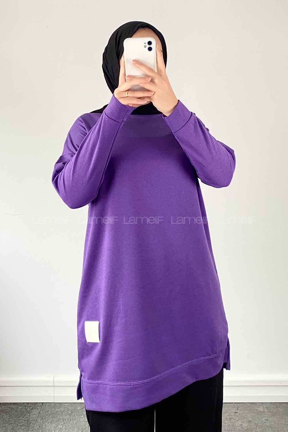 Purble Crew Neck Cotton Unprinted Tunic