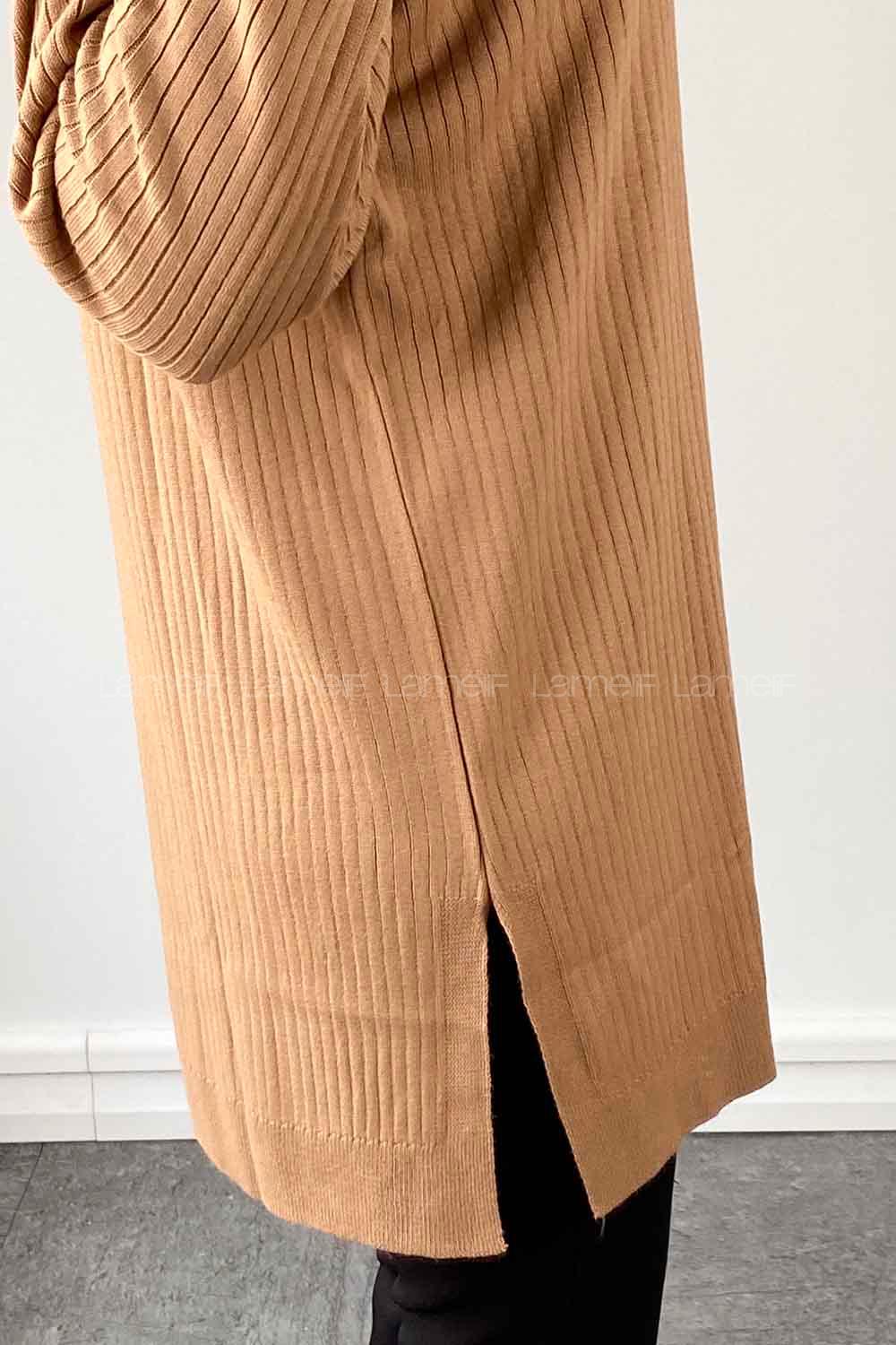 Camel Shirt Collar Knitwear Tunic