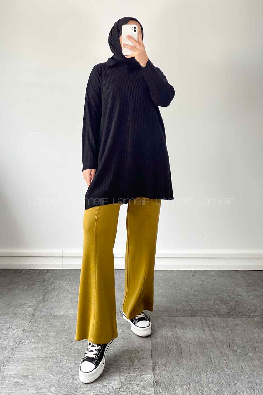 Black Shirt Collar Knitwear Tunic