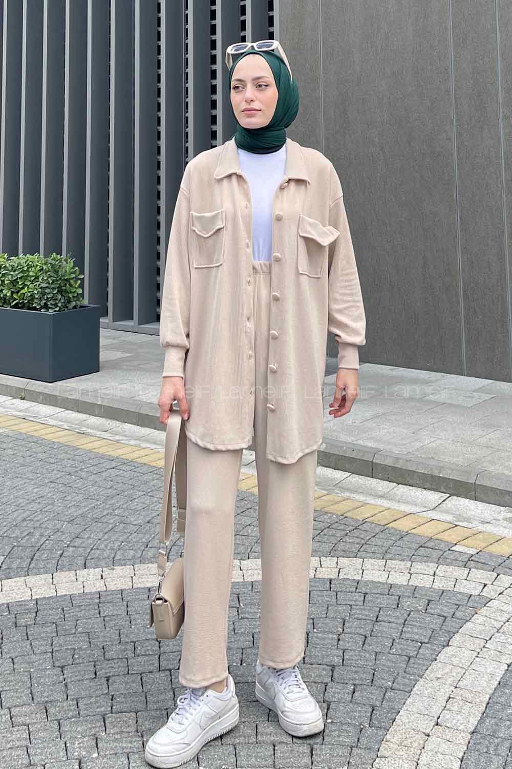 Modalamelif Emma Fitilli Gömlek Takım Taş rengi