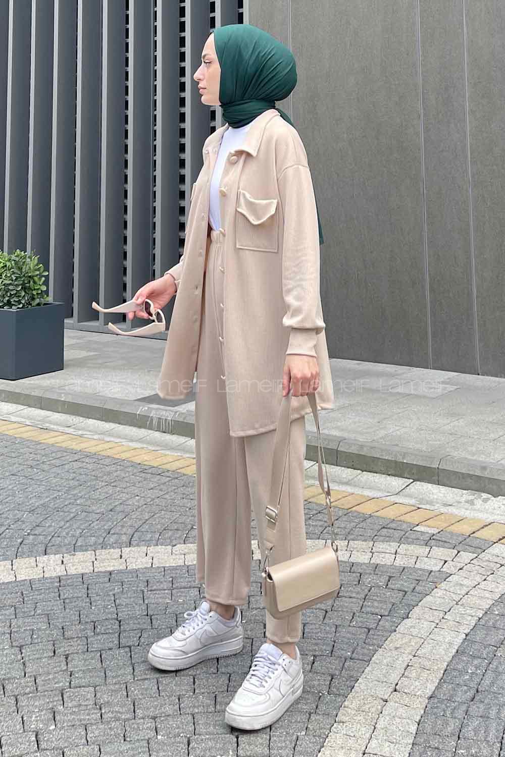 Modalamelif Emma Fitilli Gömlek Takım Taş rengi