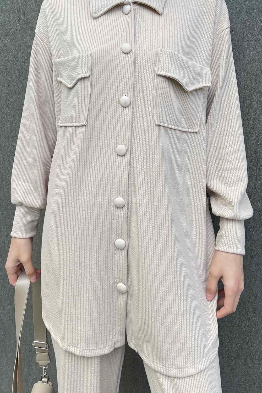 Modalamelif Emma Fitilli Gömlek Takım Taş rengi