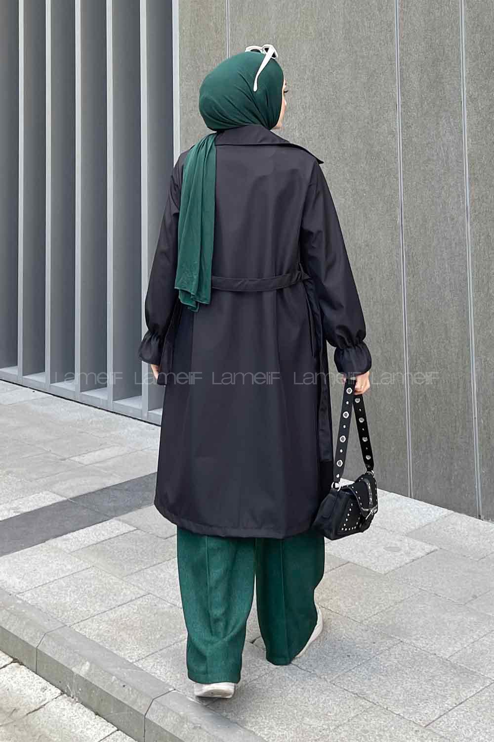 Lamelif  Guevara Kol Büzgülü Trençkot Siyah