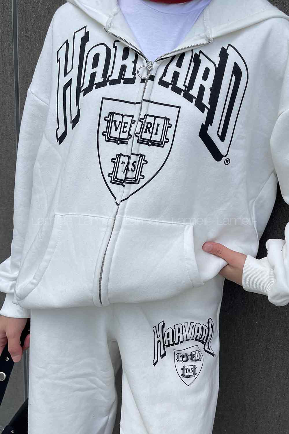 White Hood Neck Long Arm Cotton Fabric Comfortable Suit