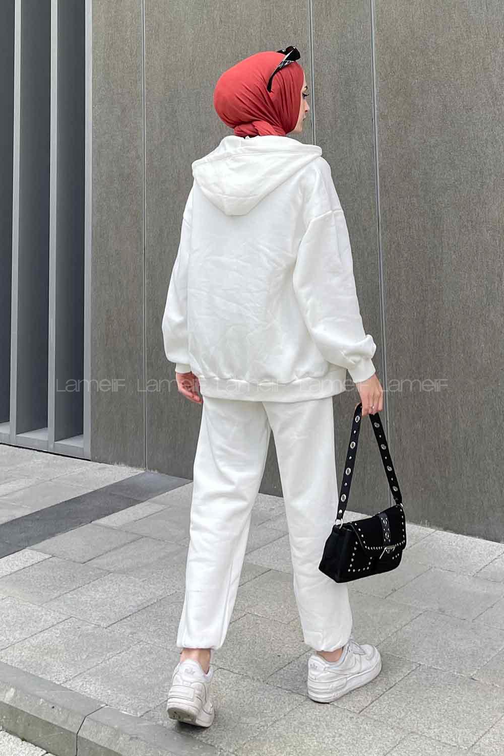 White Hood Neck Long Arm Cotton Fabric Comfortable Suit