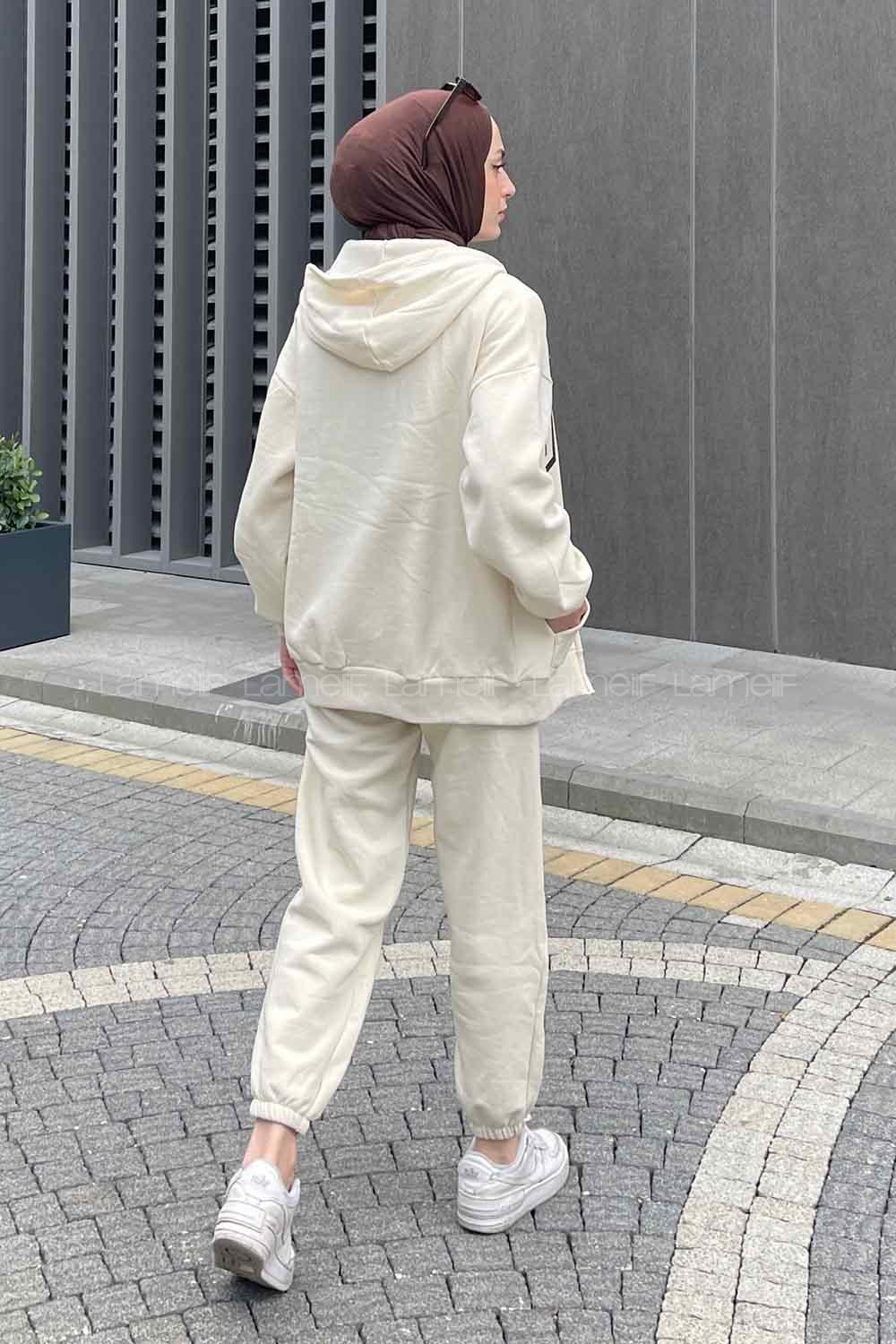 Cream Hood Neck Long Arm Cotton Fabric Comfortable Suit